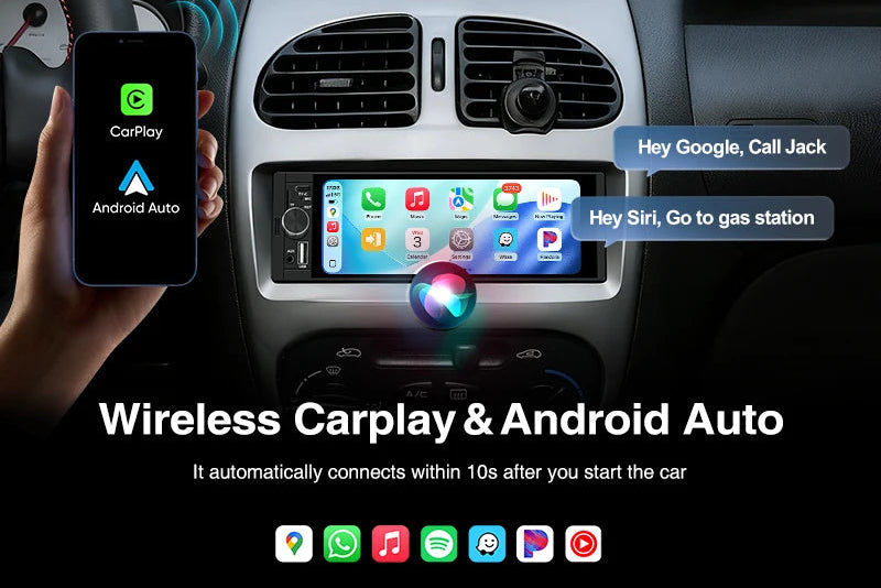 Universal Car Radio 1 Din Carplay Wireless